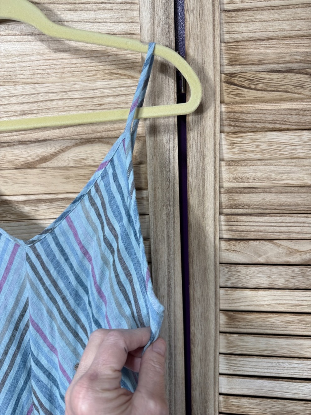 Self Contrast Striped V-Neck Maxi Dress in Light Blue & Pink Linen/Cotton Size M - Picture 4 of 11